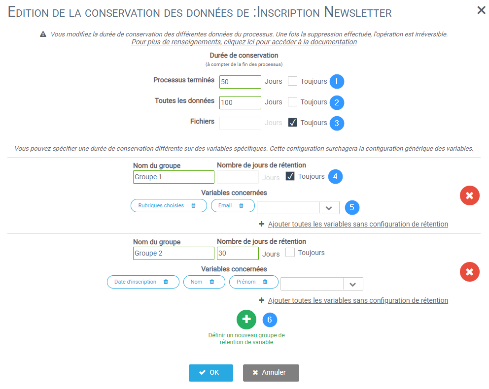 Configuration of data retention